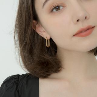 ต่างหูห่วง Fasion Jewellery สง่า รูปไข่ Geometric Shape Plating 14k Gold Earrings