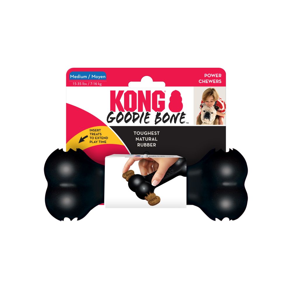 KONG Goodie Bone Extreme ของเล่นสุนัข กระดูกยางสีดำ เหนียวพิเศษ กัดเพลิน ทนทาน เสียบขนมด้านข้างได้