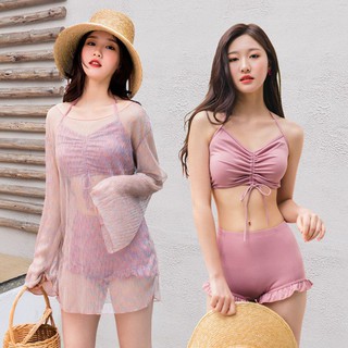 ชุดว่ายน้ำ sexybeach 3 ชิ้น พร้อมเสื้อคลุมซีทรู สีชมพูหวานแหวว ว้าว ของมันต้องมี