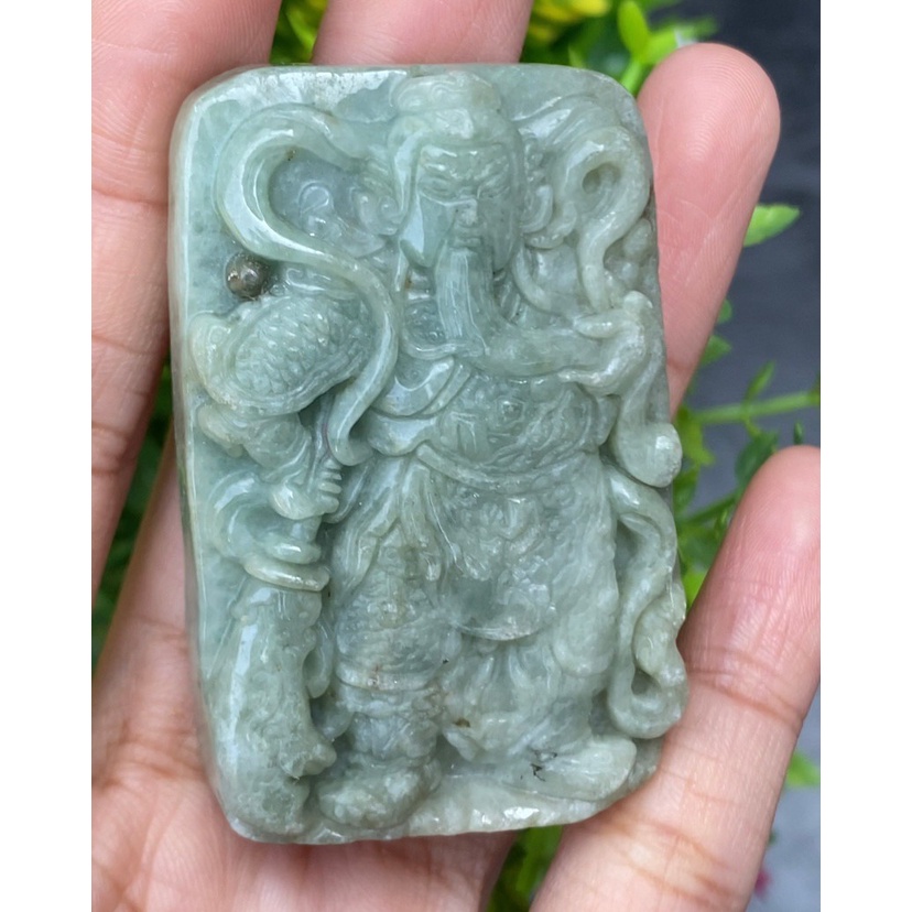 หยกแกะสลัก รูปกวนอู หยก พม่า แท้ (Burmese jadeite)