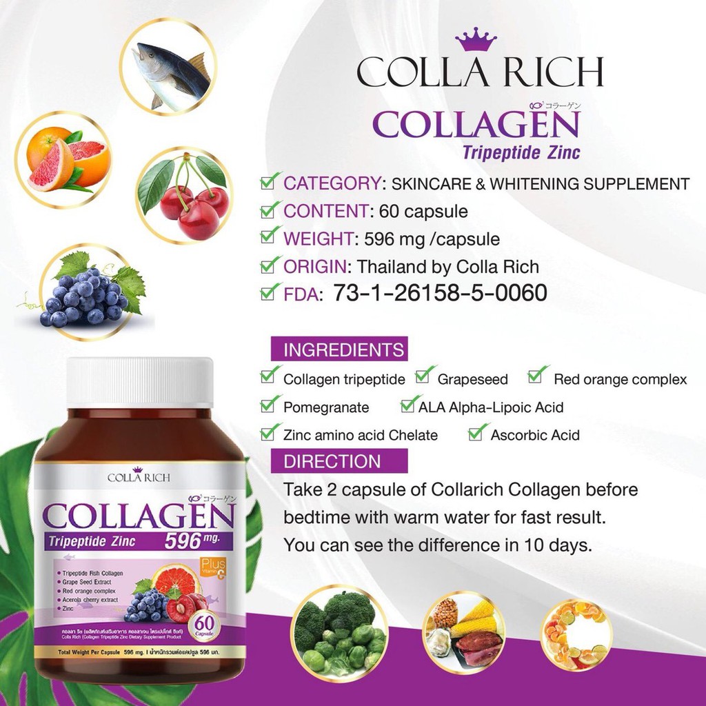 3x Collarich Collagen Plus 60 Capsules Skincare Whitening Ebay