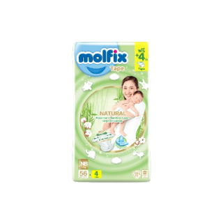 Molfix กางเกงผ้าอ้อมเด็กโมลฟิกซ์ เนเชอรัล เทป แรกเกิด NewBorn 56+4 ชิ้น