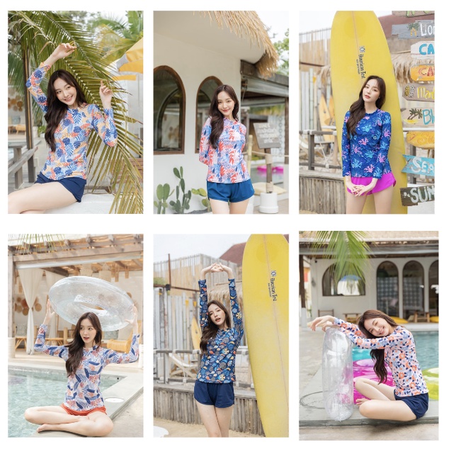 Summer Story พร้อมส่ง P065 ชุดว่ายน้ำผู้หญิงแขนยาวกันยูวี กางเกงสปอร์ต2ชั้น  UPF50+,UV มีไซส์ #apparel