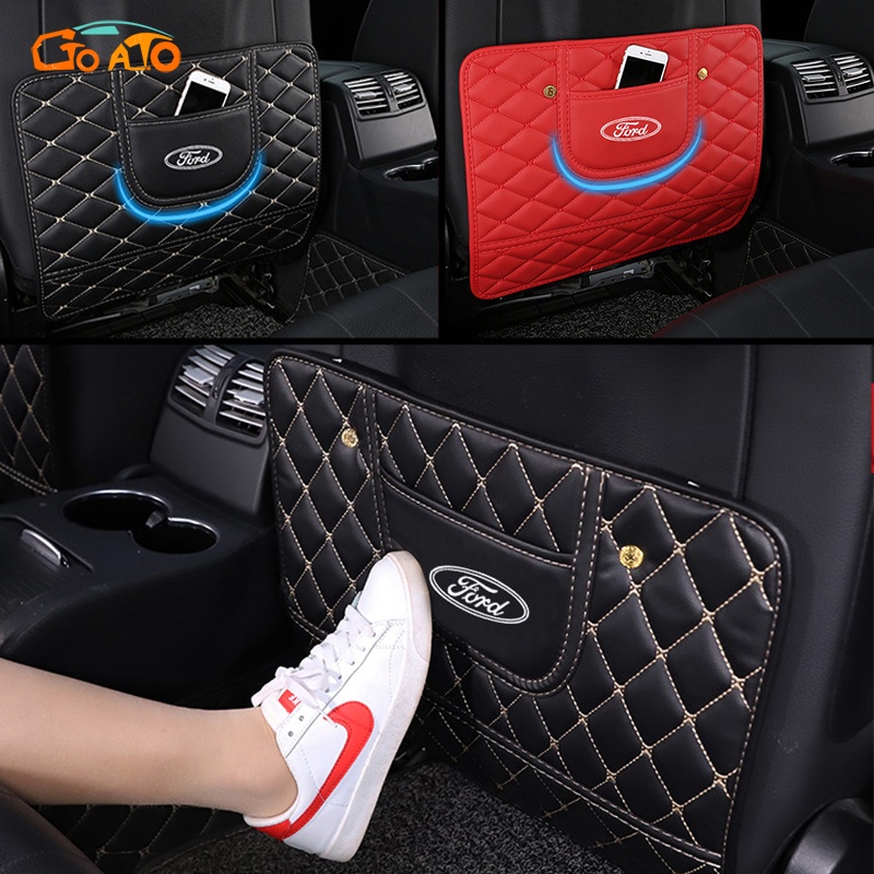รถที่นั่งด้านหลัง Anti Kick Pad หนังกันน้ํารถที่นั่งกลับ Protector พร้อมกระเป๋าเก็บสําหรับ Ford Ranger Mustang Ecosport Everest Focus Fiesta Explorer
