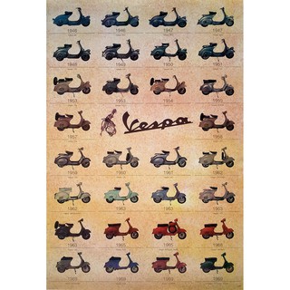 โปสเตอร์ รถมอเตอร์ไซค์ เวสป้า VESPA 1946-69 POSTER 24”X35” Inch  Scooter Piaggio Italy Motorbike Classic Vintage