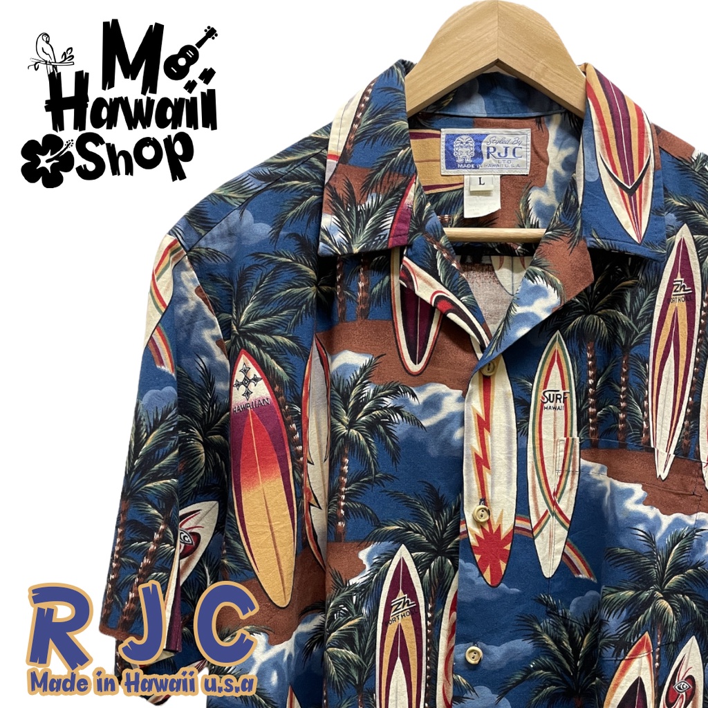 เสื้อฮาวายมือสอง-Hawaii Shirt สภาพดี ผ้า Cotton ป้ายแบรนด์ RJC รอบอก 49นิ้ว