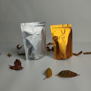 ถุงกาแฟ ถุงใส่เมล็ดกาแฟ ถุงซิปล็อค มีวาล์ว เนื้อฟอยด์ สีเงินเงา - สีทองเงา ตั้งได้ (10ใบ)