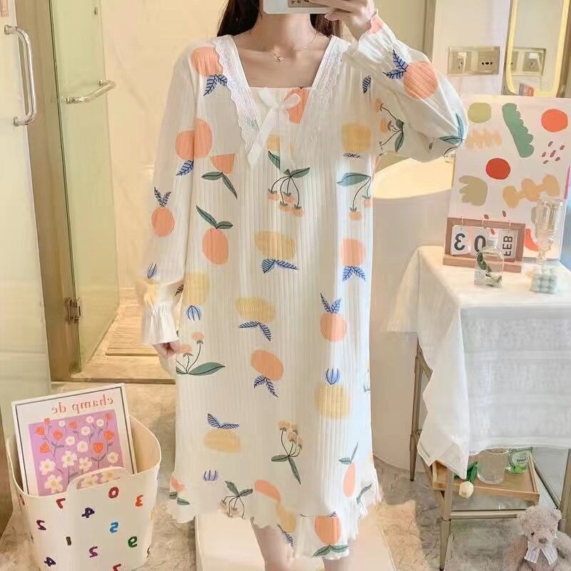 พร้อมส่งชุดนอนกระโปรง ชุดนอนกระโปรงแขนยาว ลายน่ารักสไตล์เกาหลี มีหลาย ...