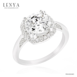 Lenya Jewelry แหวนเงินแท้ 925 ชุบทองคำขาว ประดับด้วย SWAROVSKI ZIRCONIA สีขาว สวยคลาสสิค  เสริมบุคลิกเพิ่มความมั่นใจ