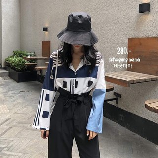 พร้อมส่ง เสื้อแฟชั่น Blue Square shirt