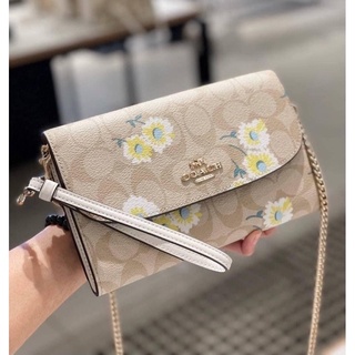 🔥สด-ผ่อน🔥 พร้อมส่ง แท้ 🇺🇸💯% New Coach GEMMA CLUTCH CROSSBODY IN SIGNATURE CANVA WITH DAISY PRINT (COACH C3052)