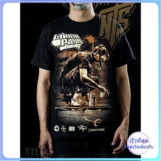 คอตต้อนคอกลมNTS​ 188 Linkin Park LP เสิ้อยืดดำ เสื้อยืดชาวร็อค เสื้อวง New Type System NTS Rock brand Sz. S M L XL XXLS-