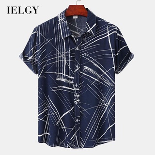 Ielgy เสื้อเชิ้ต คอปก ลายสก๊อต สําหรับผู้ชาย