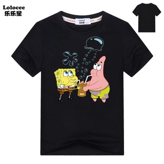 เสื้อยืดแขนสั้น ผ้าฝ้าย พิมพ์ลายการ์ตูน SpongeBob And Patrick แฟชั่นฤดูร้อน สําหรับเด็กผู้ชาย