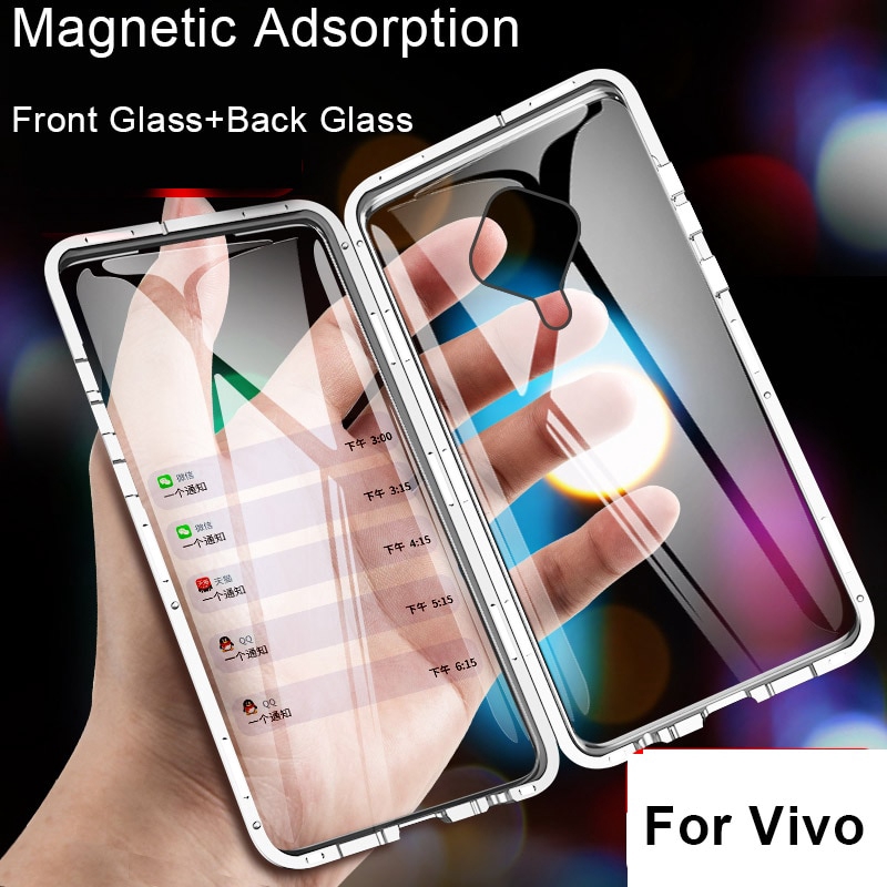 เคสโทรศัพท์มือถือแบบแก้ว กระจกสองด้าน แม่เหล็ก 360 องศา สําหรับ Vivo S1 Pro V17 V19 Pro Y50 Y70S