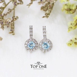 Top1Jewelry ต่างหูพลอยแท้ เพทายฟ้า Blue Zircon เงินแท้