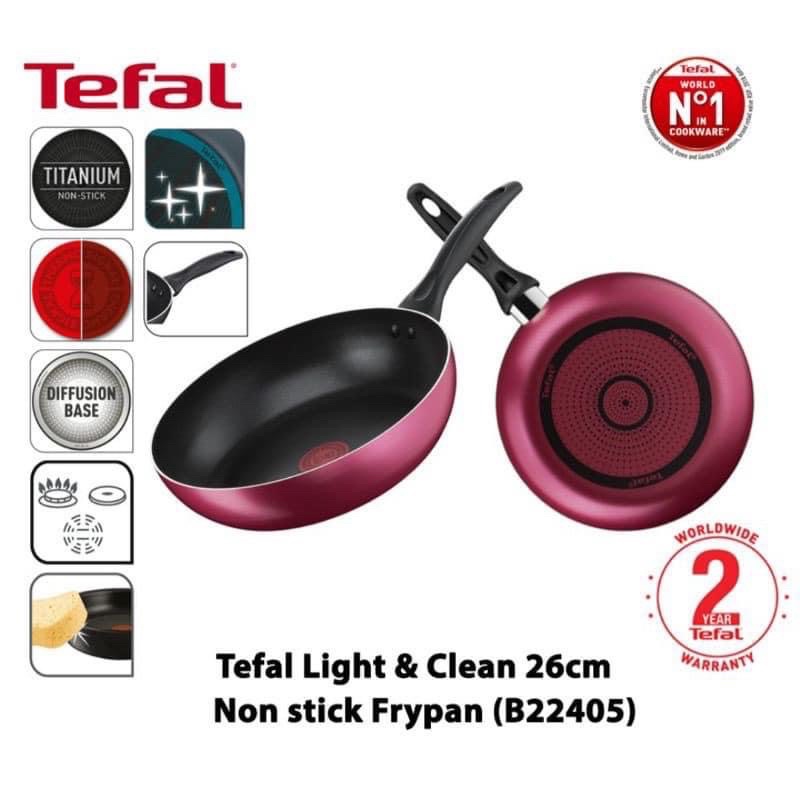 TEFAL LIGHT&CLEAN Frypan 100% EASY TO CLEAN กระทะทรงแบน Tefal 26 ซม. ก้นลึกเคลือบไทเทเนียมกันติด / ร