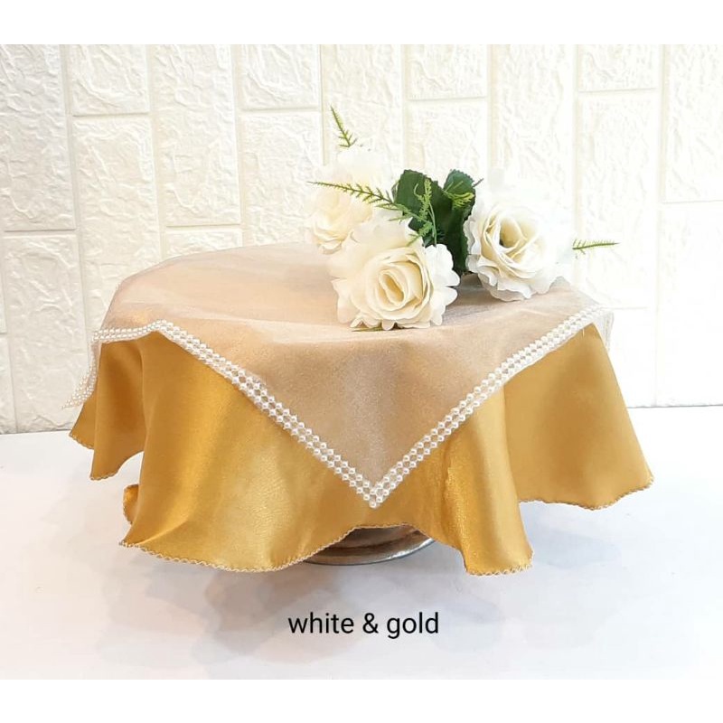 Alas Dulang Kain Organza Manik 36cm X 36cm+ kain satin bulat 58cm X 58cm