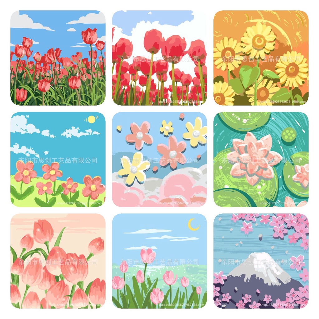 (พร้อมส่ง) ระบายสีตามตัวเลข ภาพระบายสีตามตัวเลข ขนาด 20x20cm tulip แบบ