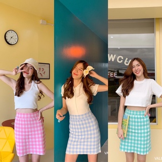 Tuktaclothing "Gingham Knitted skirt" กระโปรงผ้าไหมพรม ลาย scotโทนสีพาสเทล เนื้อผ้า ทอนุ่ม ใส่สบาย