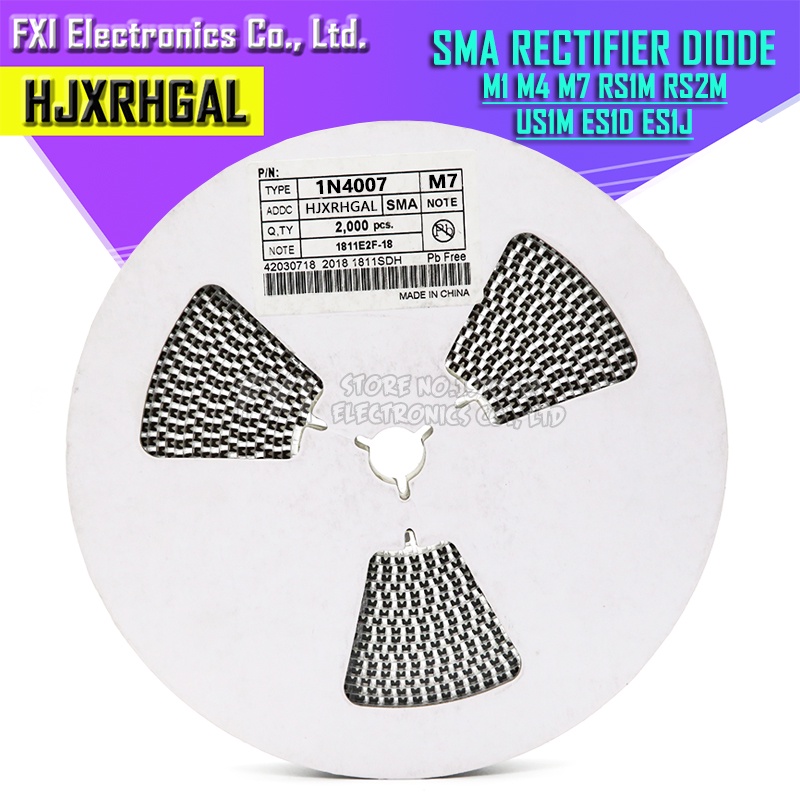 2000PCS 1N4001 M1 1N4004 M4 1N4007 M7 FR107 RS1M FR207 RS2M US1M SF18 ES1J ES1D DO-214AC วงจรเรียงกร