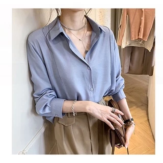 💙Fairy Style💙พร้อมส่ง เสื้อเชิ้ตแขนยาว เสื้อเชิ้ตทำงาน คอปก ทรงสวย สีสันสวยงาม สไตล์เกาหลี#3331