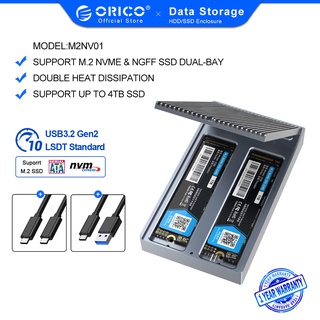 Orico Lsdt Dual Bay Dual Protocol M2 Ssd Enclosure เคสรองรับ M2 Nvme Ngff Sata Ssd Disk สําหรับ M Key &amp; B + M Key Ssd W / 5V4A อะแดปเตอร์พาวเวอร์（M2NV01-C3）