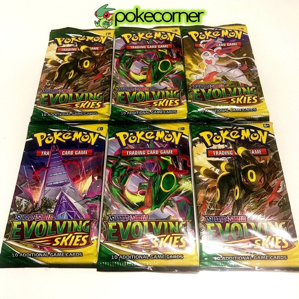 Combo 06 Pack Pokemon Evolving Skies SS7 TCG ของแท ้ ใหม ่ 100 % - Pokemon Booster Pack Card Bag - PokeCorner!!