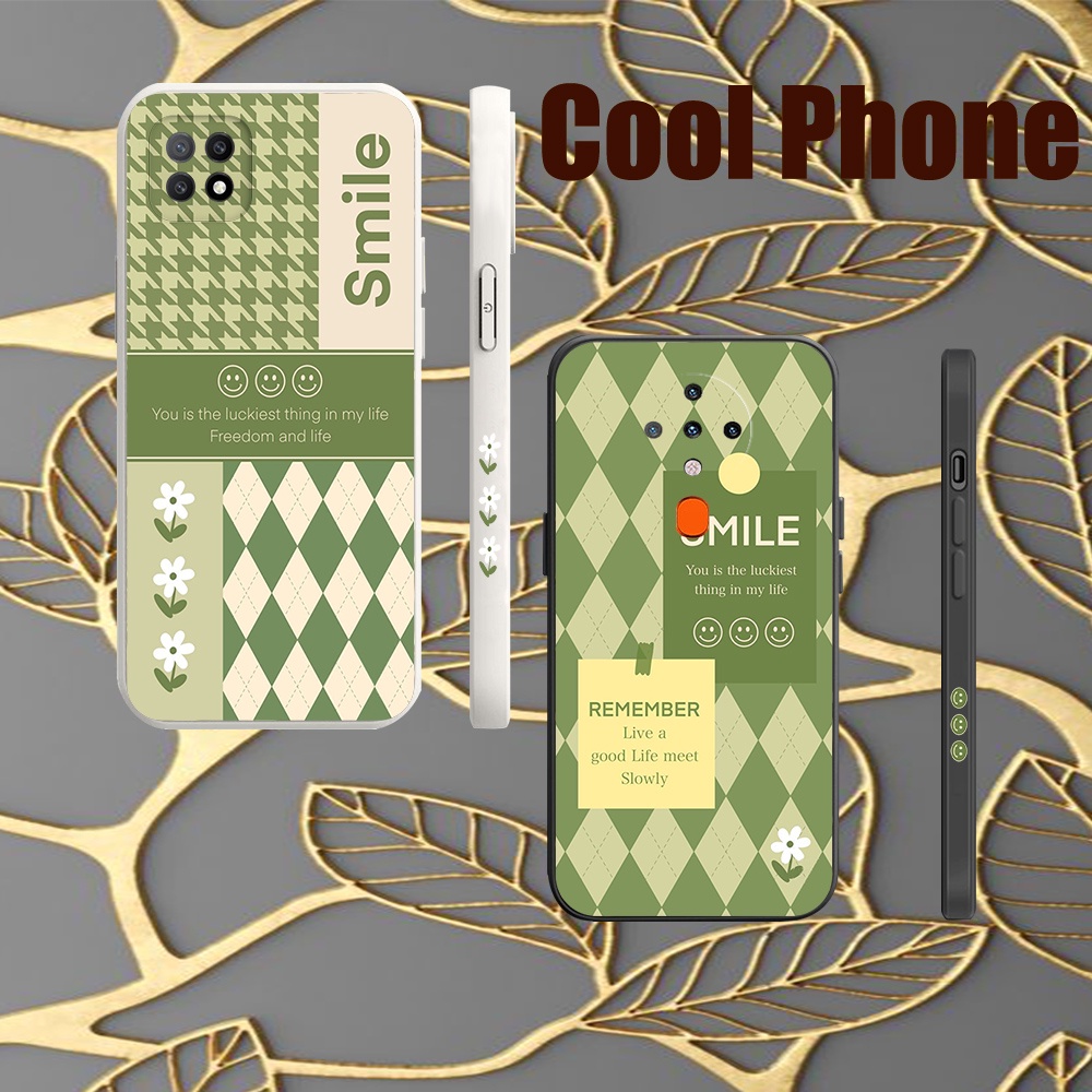 Army Green Smile Aesthetic For Tecno Spark Go 6 KE 7 5 Air 6J Pro เคสโทรศัพท์ขอบสี่เหลี่ยม