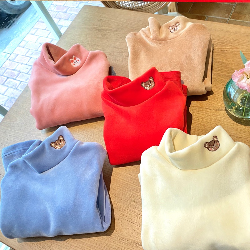 Fast Shipping 110-160 ซม.เด็กฤดูใบไม้ร่วงฤดูหนาวขนแกะซับหนาคอสูง Bottoming เสื้อชายหญิงขนแกะ Warm แขนยาว T ทารกสีทึบด้านบนใน