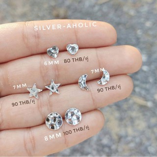 Silver-Aholic ต่างหูเงินแท้ สไตล์minimal หัวใจ ดาว พระจันทร์เสี้ยว วงกลม งานทุบhandmade