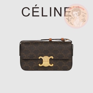 Shopee ราคาต่ำสุด 🔥ของแท้ 100% 🎁Celine Brand New TRIOMPHE Logo Printed Calfskin Shoulder Bag