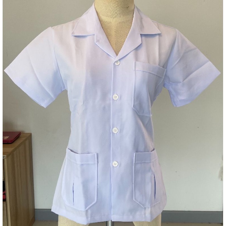 เสื้อกาวน์สั้น  สีขาวโอโม่ พร้อมส่ง