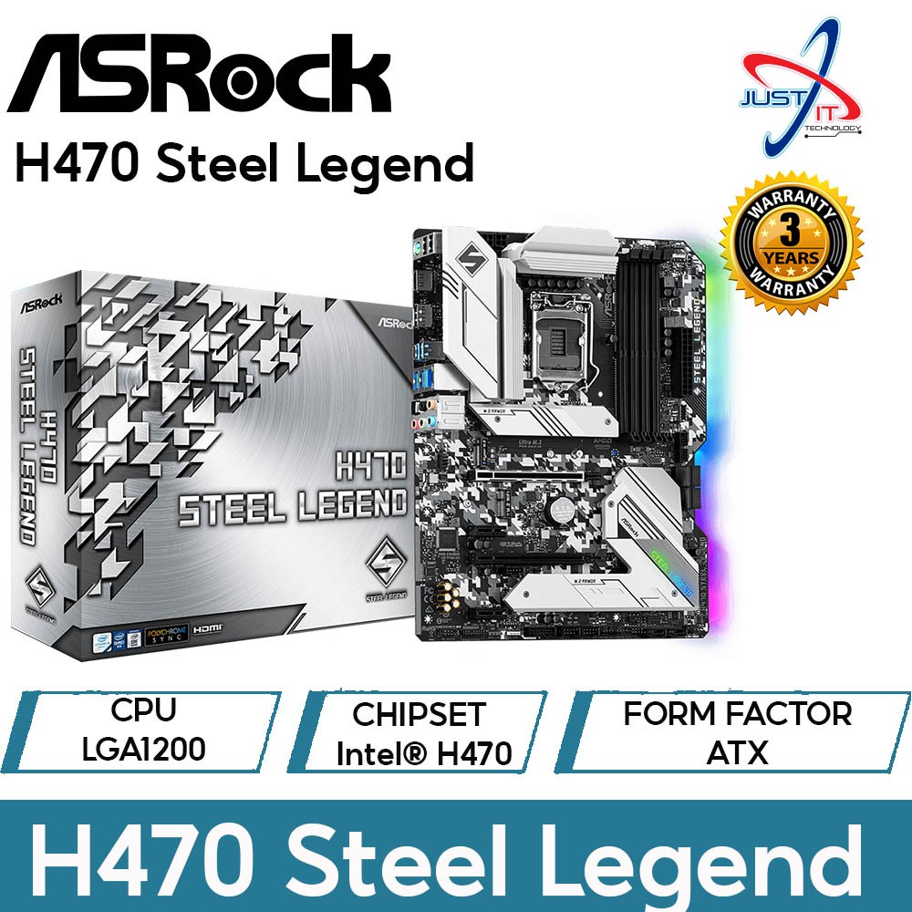 เมนบอร์ดสําหรับเล่นเกม Asrock H470 Steel Legend Lga1200