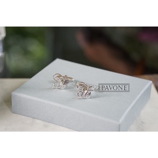 Pavone Jewelry คัฟลิงค์ตัวอักษรชื่อ Te เงินแท้ ขาทำจากทองเหลืองเพื่อความแข็งแรง ชุบทองคำขาว🤍 (CF0003)