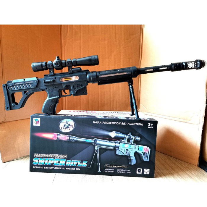ปืนของเล่นเด็ก สไนเปอร์ ปืนของเล่นใส่ถ่าน มีเลเซอร์+เสียง+ไฟหลากสี สวยมาก ปืนเด็กเล่น งานดีมากกก