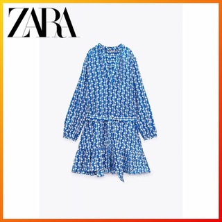 Zara ชุดเดรสสั้น พิมพ์ลาย แฟชั่นฤดูร้อน สําหรับผู้หญิง