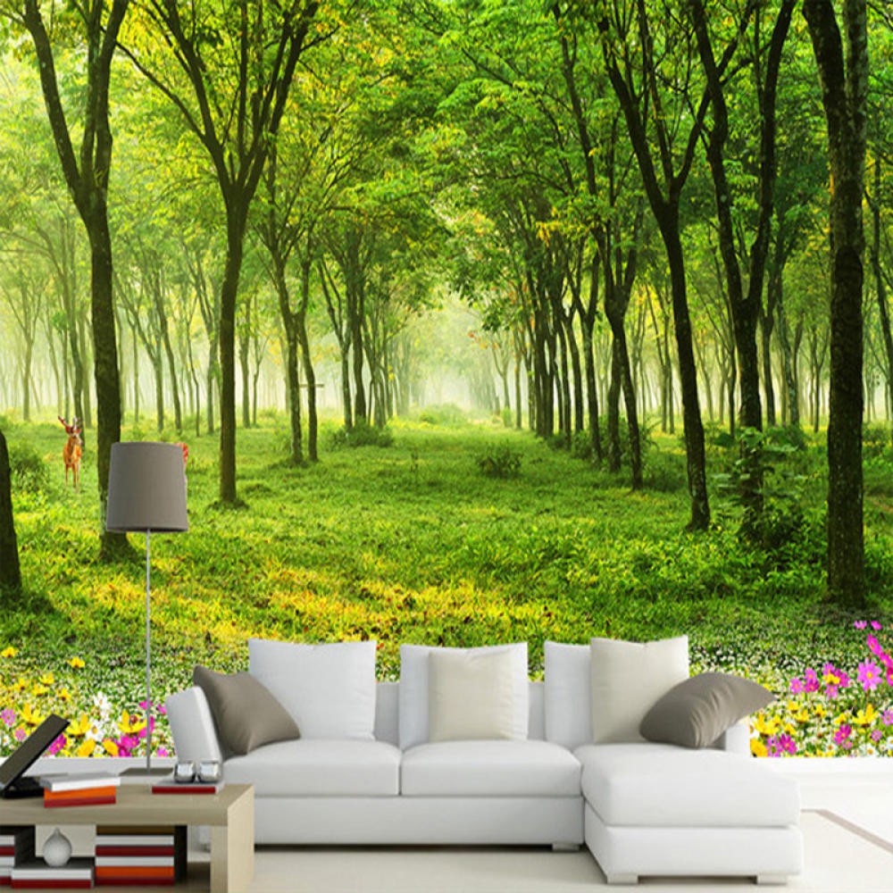 Wallpaper 3D natural scenery green trees-Wall mural-Wall decoration |  Shopee Thailand
