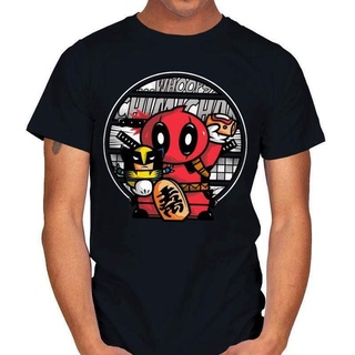 ผ้าฝ้ายคอกลมเสื้อยืดลําลอง แขนสั้น พิมพ์ลาย Maneki Neko Deadpool Lucky Cat Superpower สําหรับผู้ชายfrom S-4XL