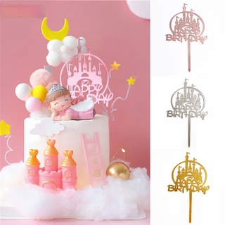 Hw ป้ายท็อปเปอร์อะคริลิค รูปปราสาท สำหรับตกแต่งหน้าเค้ก สีทอง