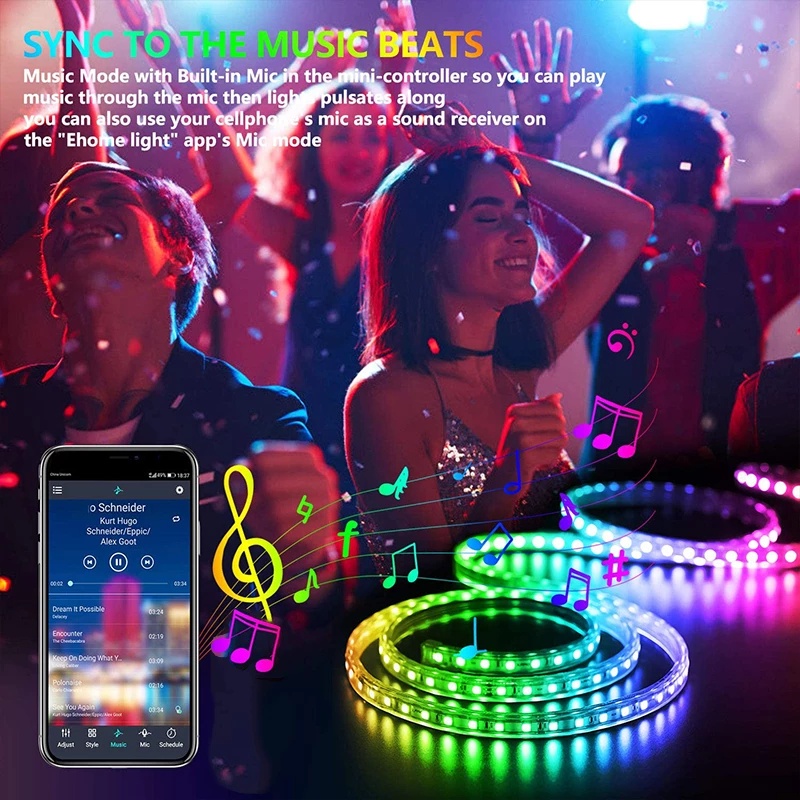 ไฟ LED RGB Strip APP Controller 5M 30LEDs/m Usb 5V 5050 SMD TV Backlight ตกแต่งห้อง Ligh