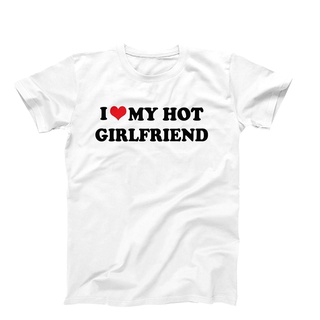 เสื้อยืด ผ้าฝ้าย พิมพ์ลายกราฟฟิค I Love My Hot Friend Red Heart Love สไตล์สตรีท สําหรับคู่รักS-5XL