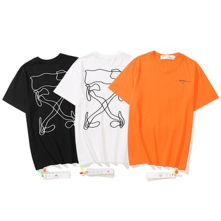 Off-White - เสื้อยืดแขนสั้นลำลอง แฟชั่นบุรุษและสตรีเสื้อยืดคอกลมพิมพ์ลาย T-Shirt