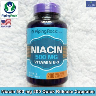 ไนอะซิน วิตามินบี 3 Niacin 500 mg 200 Quick Release Capsules - Piping Rock