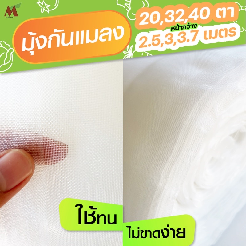 มุ้งขาวกันแมลง มุ้งกันแมลง มุ้งโรงเรือน มุ้งเลี้ยงตั๊กแตน 20,32,40 ตา หน้ากว้าง2.5,3,3.7 เมตร แบ่งขา