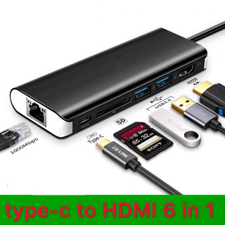 6 in 1 Type C Hub 4K HDMI Output 2 USB 3.0 Port SD Card Reader  Converter Multi-port Adapter for MacBook Samsung Huawei