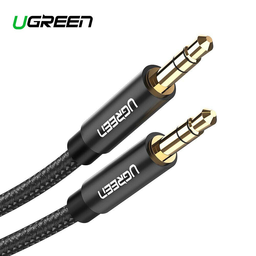 Ugreen (AV112,สายถัก,สีดำ)  3.5mm Stereo Jack Audio Aux Braided Cable Male to Male for Car Stereos, Beats