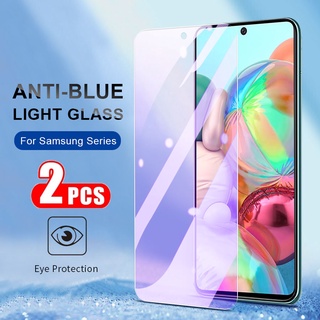 2 ชิ้นป้องกันแสงสีฟ้ากระจกนิรภัยสำหรับ Samsung Note 10 Lite S20 FE A14 A24 A34 A54 A13 A23 A33 A71 A72 A52 A32 A02s A11 A12 A10s A10 A20 A30 A30s A31 A50 A50s A22 A51 A70 A70s A04s ฟิล์มกันรอยหน้าจอโทรศัพท์