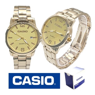 (ฟรีกล่อง) นาฬิกาข้อมือ นาฬิกาผู้ชาย สายเหล็ก สีทอง จอแสดงวันที่ นาฬิกาcasio คาสิโอ้สีทอง ระบบQuartz กันน้ำ RC701