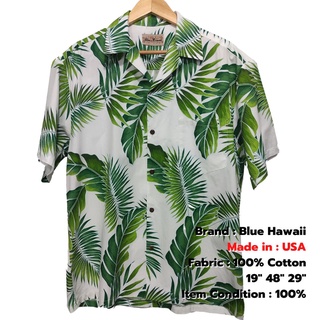 เสื้อฮาวายUSAแท้100% Blue Hawaii รอบอก 48" Cotton เสื้อเชิ้ตฮาวายวินเทจไซส์ใหญ่ มือสอง สภาพดีมาก / Used Hawaii Shirt